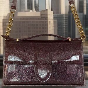 Glitter Patent Satchel in Deep Plum
